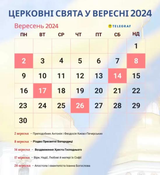 Church calendar for September 2024: all dates of religious holidays in a new style