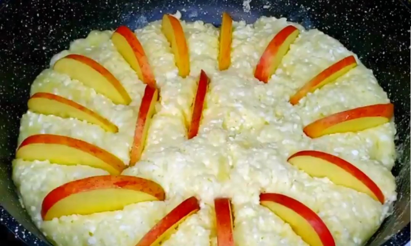 Sweet and healthy breakfast with sour cheese in a frying pan